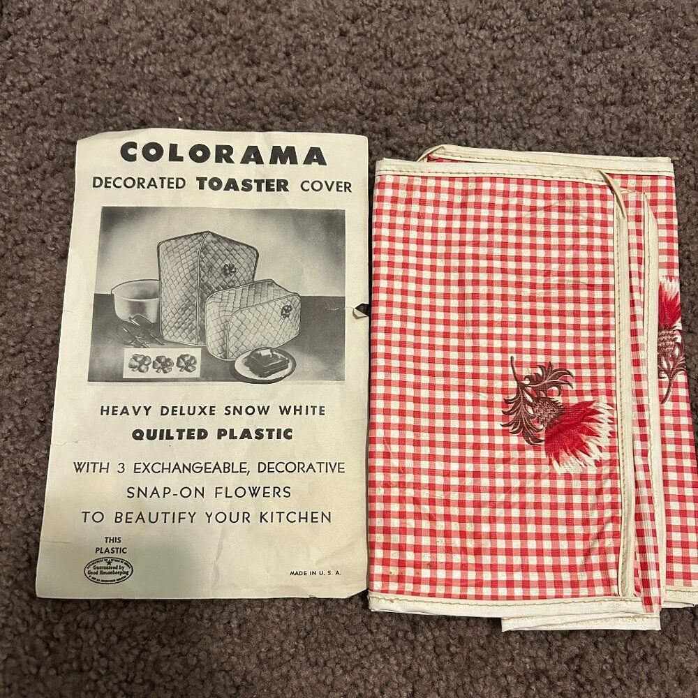 Vintage Colorama Quilted Plastic Toaster Cover - Red Gingham - Retro Kitchen 60s